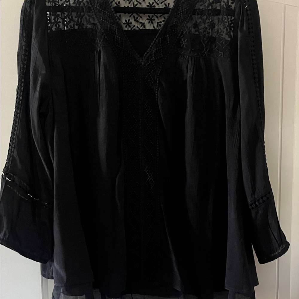 Style & Co. Black Lace Detail Blouse